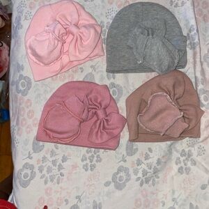 Charming Kids Bow Beanie Collection - Pink, Gray, and Brown